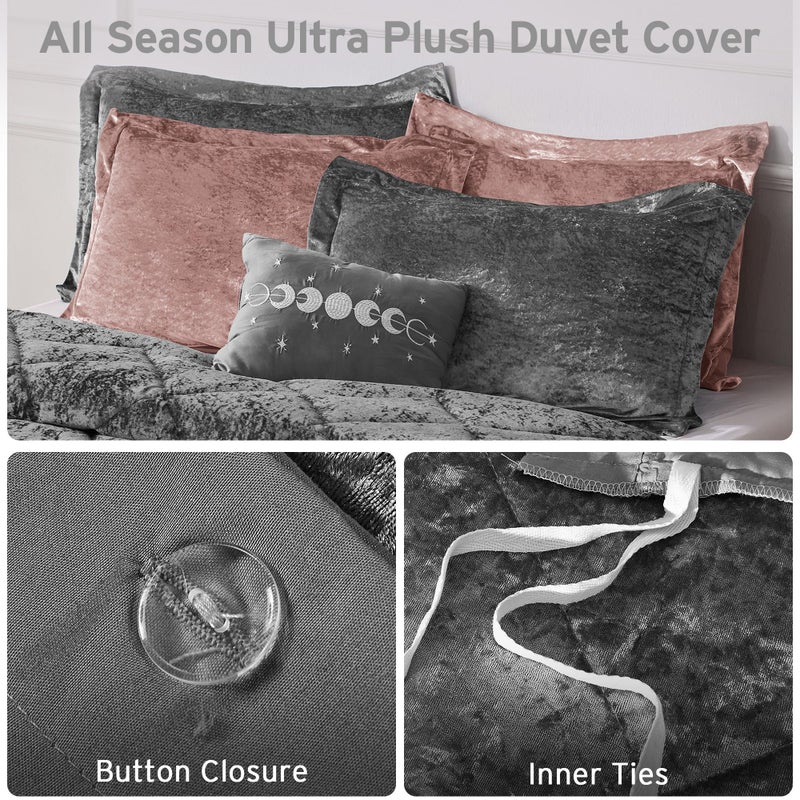 Intelligent Design Queen Duvet Cover Set, Velvet Queen Duvet Set, Luxury Diamond Quilting Grey Duvet Cover, Fluffy Duvet Cover with Decorative Pillow and 2 Shams, 4 Pieces, Grey, Full/Queen - Image 4